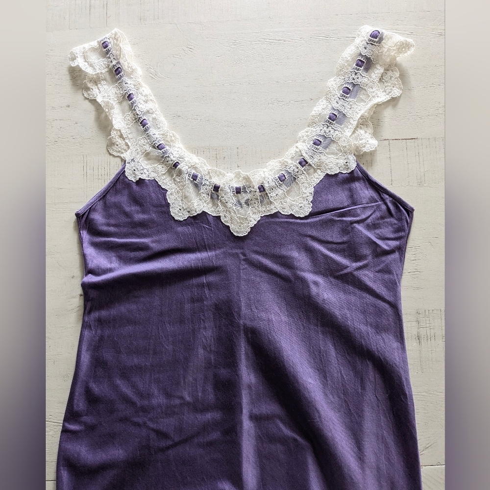 EGI FILO DI SCOZIA Jersey Women's Long Cotton Knit Nightgown Lace Edging